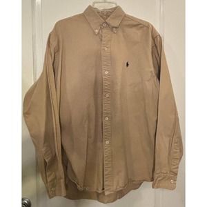 Vintage Ralph Lauren Thick 100% Cotton Shirt Men’s XL Tan Long Sleeve